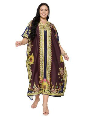 Women Plus Size Beach Cover Up Maxi Caftan Dress Stylish Polyester Moo Moos